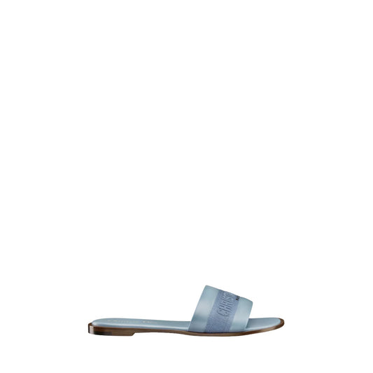 Dway Slide Pastel Blue Calfskin and Embroidered Cotton