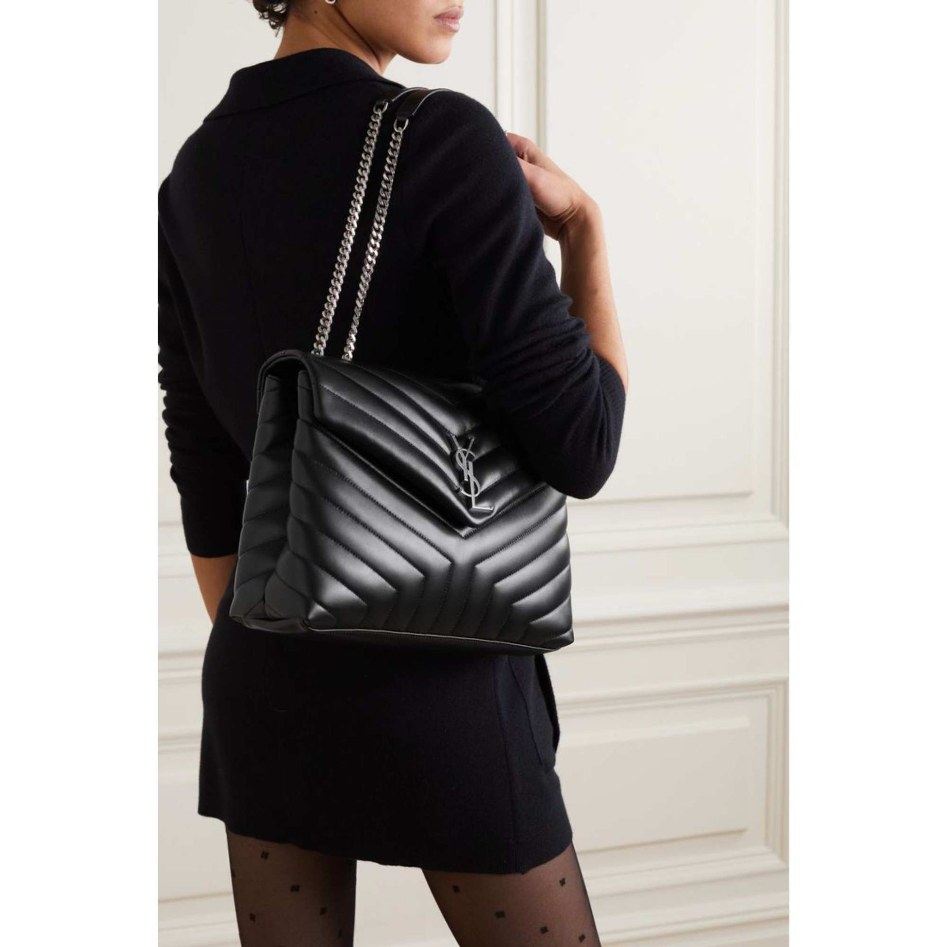 LOULOU LARGE CHAIN BAG WITH SLIVER